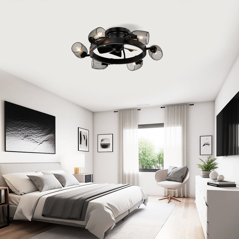 25.8'' Industrial Ceiling Fan with remote control ,5 ABS Blades small size ceiling fan For Living Room, Dining Room, Bedroom, Family Room, Matte Black ,6 PCS*E26 (Does Not Include Light Bulbs)
