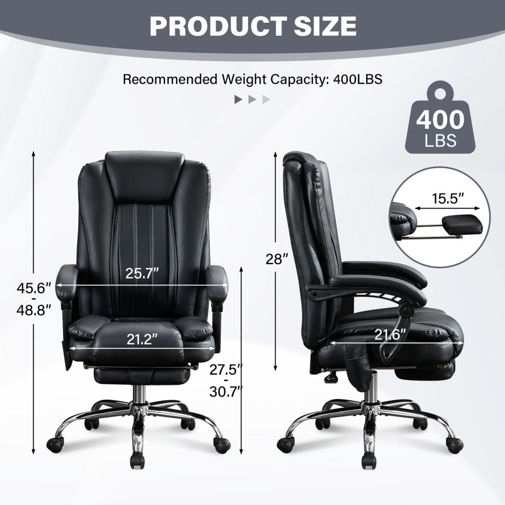 Massage Office Chair with Heat and 6 Vibration Points,Executive Office Chair with Foot Rest and Padded Armrests,Reclining Backrest and Wheels