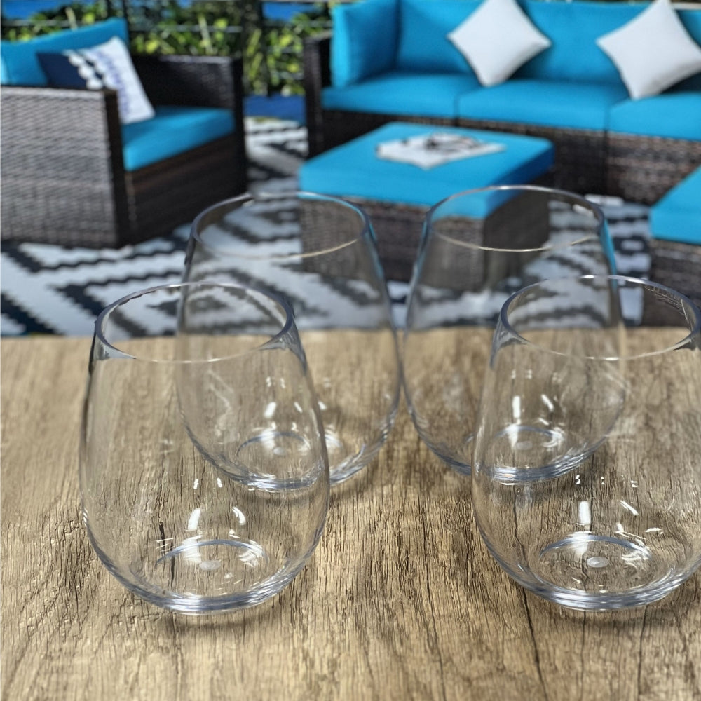 Oval Halo Tritan Glasses Drinking Set of 4 DOF (18oz), Plastic Drinking Glasses, BPA Free Cocktail Glasses, Drinkware Set, Plastic Water Tumblers