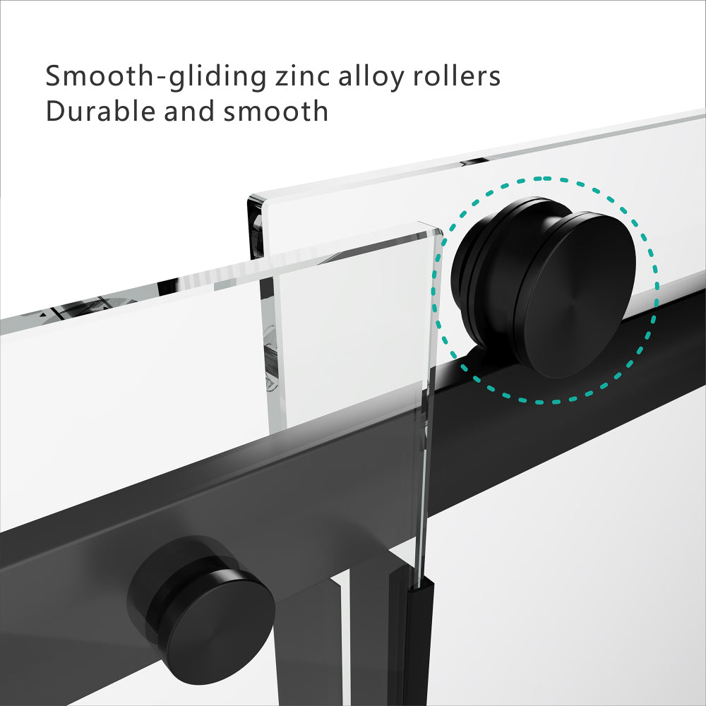 S-RM6076TB 56-60"W x 76"H Sliding Shower Door, Frameless Glass Shower Door with Matte Black Hardware, Towel Bar and Handle,Drop Shipping available
