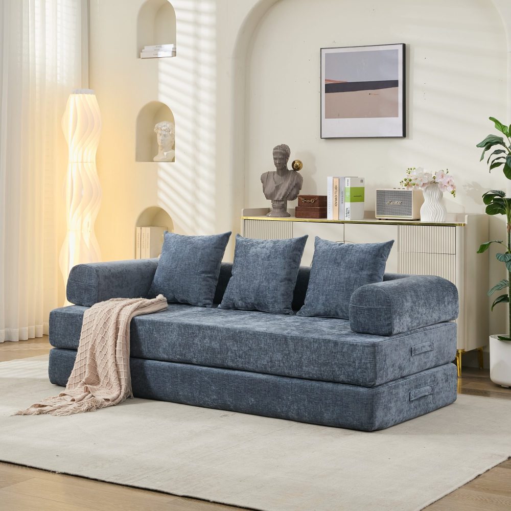 Comfy Convertible Folding Mattress Couch, Floor Sofa Bed, Chenille Floor Sofa with Armrest, Floor Sofa Lounge Couch for Living Room Bedroom Lounge Studio-Green