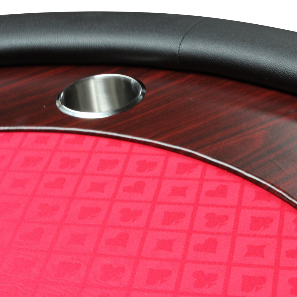 96" Light Series Foldable Poker Table with Wooden Racetrack Felt Stainless Legs Cup Holders Red