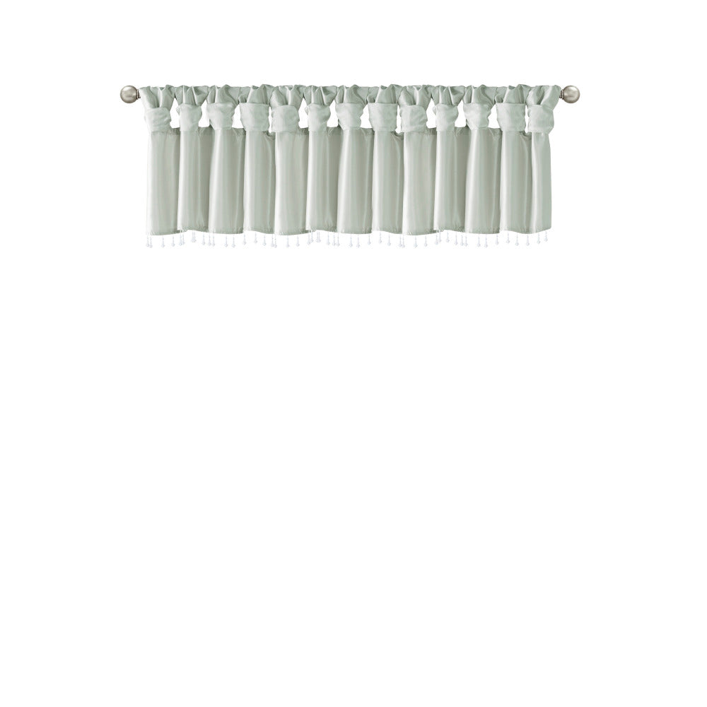 Lightweight Faux Silk Valance With Beads Dusty Aqua 50x26"