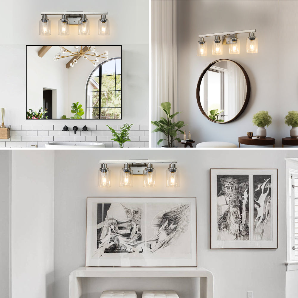 24" Modern 4-Light Bathroom Vanity Light Fixture - Brushed Nickel Finish with Clear Glass Shades, Perfect for Bathroom, Vanity, and Dressing Area Lighting (No Bulbs)