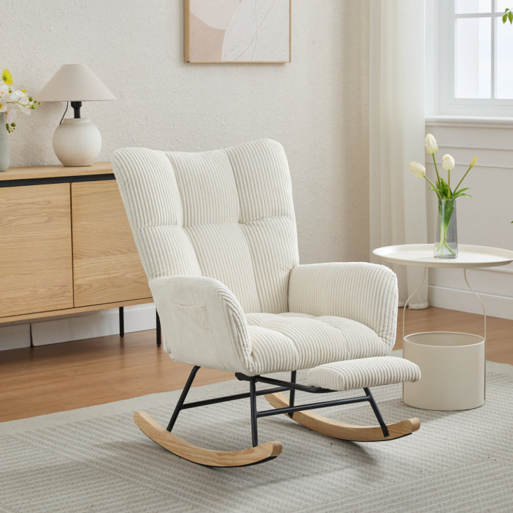 Modern Nursery Rocking Chair, Upholstered Glider Chair with High Backrest, Rocker Accent Armchair with Solid Wood Legs for Nursery Bedroom Living Room GREEN