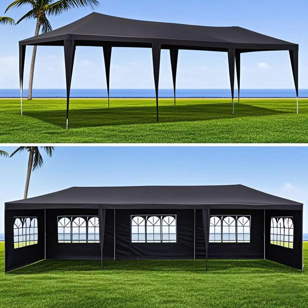 10x30' Wedding Party Canopy Tent Outdoor Gazebo with 8 Removable Sidewalls Black Color