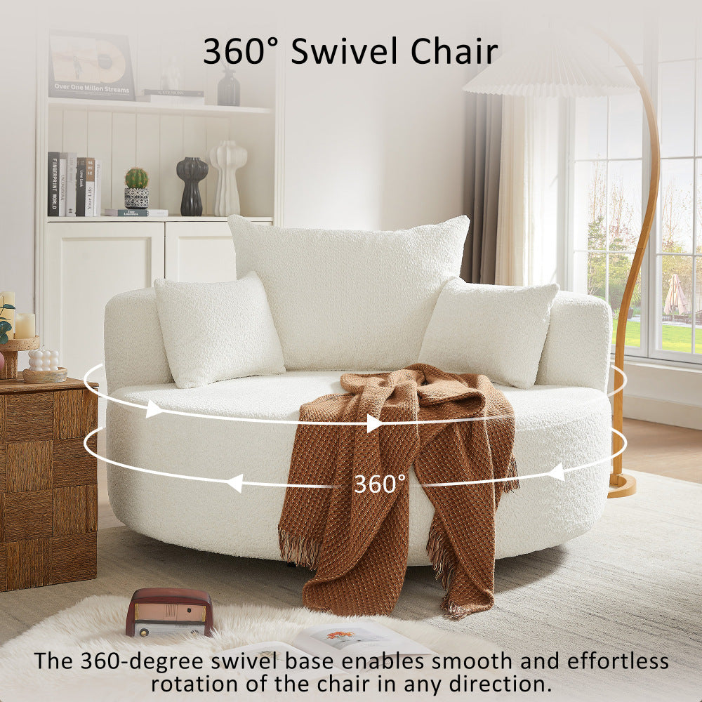 360° Swivel Chair Accent Barrel Chair Swivel Round Sofa Chair with 3 Removable Pillows for Living Room, Bedroom, Office and Hotel,Beige