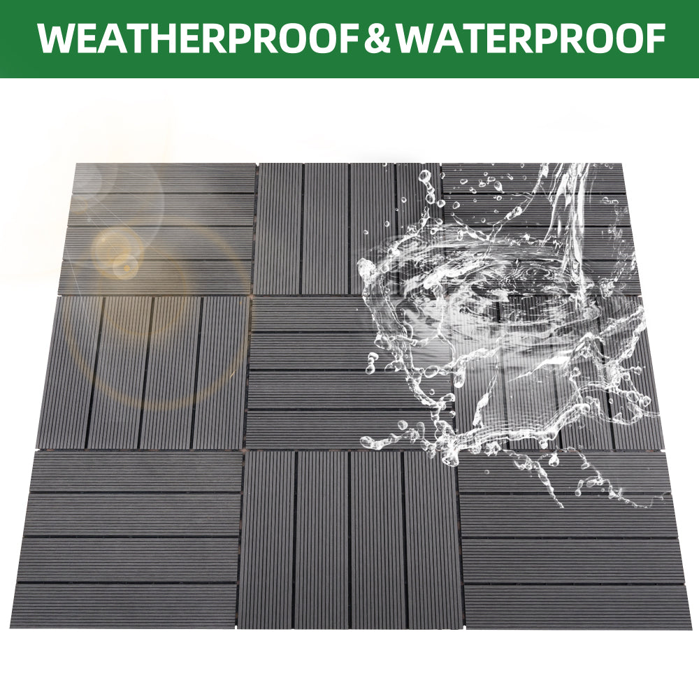 9 PCS heavy-duty & recyclable Wood-Plastic DIY Interlocking Deck Tiles 11.8" x 11.8"- Waterproof Outdoor and Indoor Flooring for Patio, Balcony, Porch, Backyard, Bedroom (Gray)