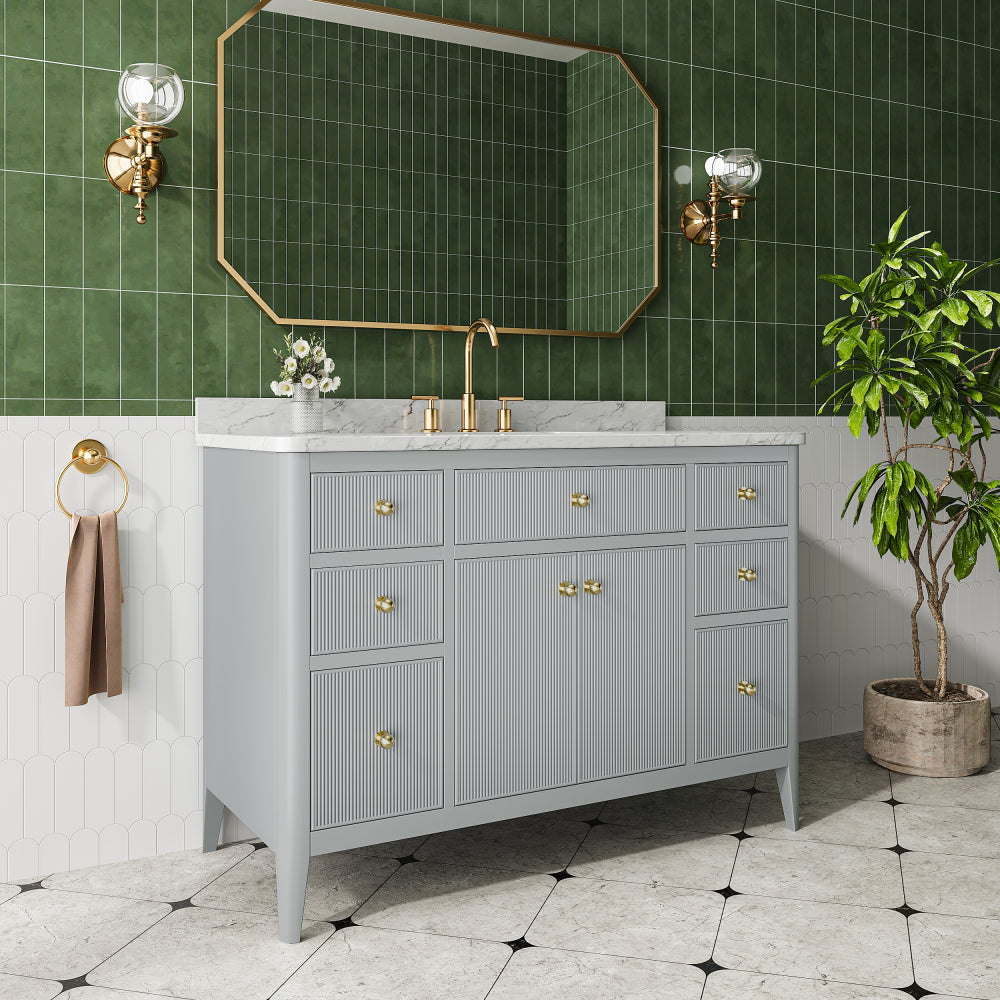 Fully Assembled 48'' Grey Freestanding Single Sink Bathroom Vanity with Solid Wood Construction and Engineered Marble Top
