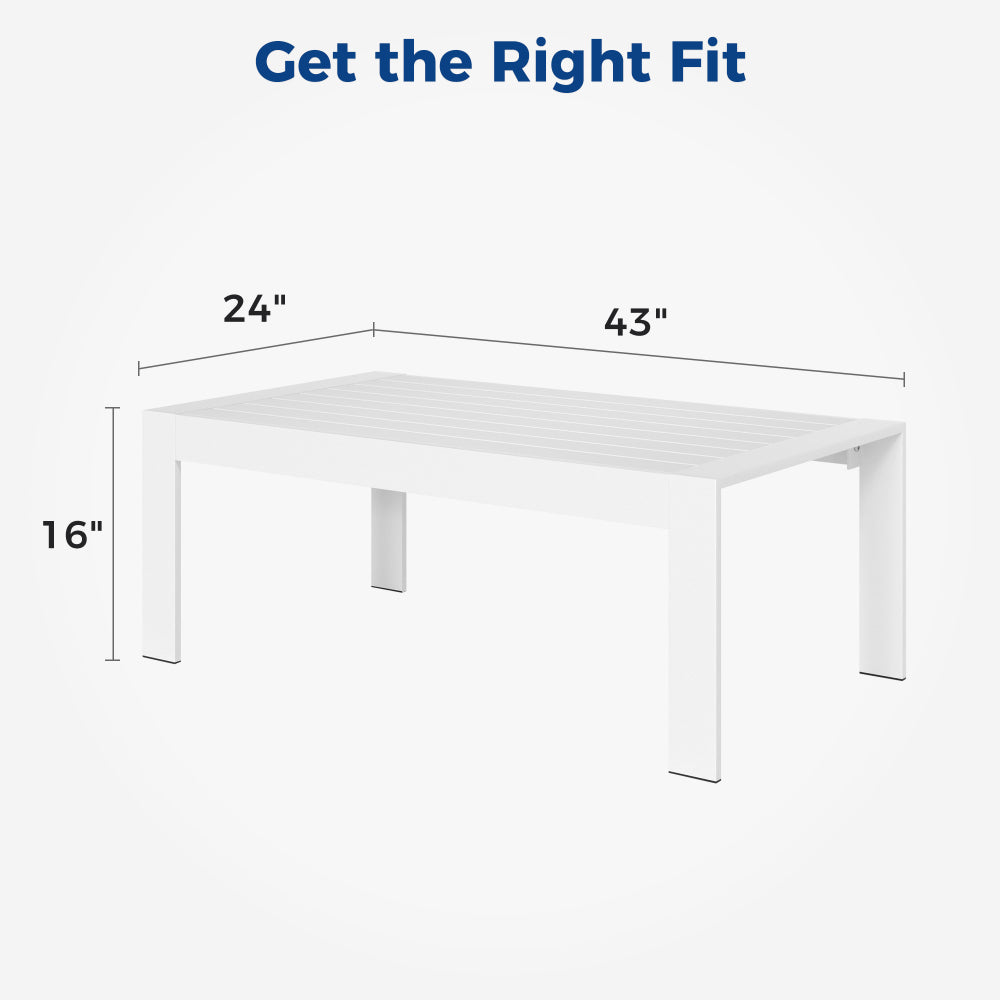 All-Weather Aluminum Outdoor Coffee Table, Modern Coffee Table for Outside, Rectangle Patio Coffee Table-White