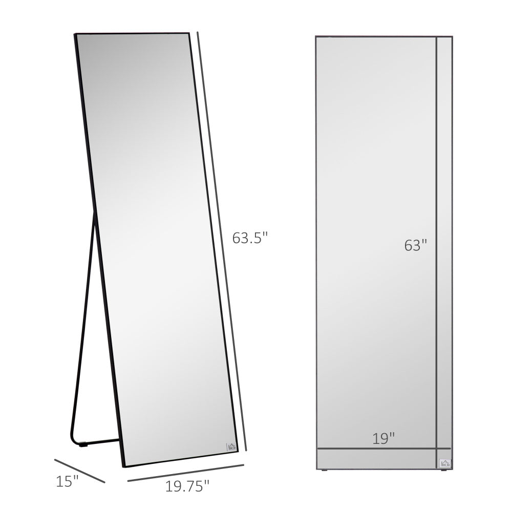 HOMCOM Full Length Glass Mirror, Freestanding or Wall Mounted Dress Mirror for Bedroom, Living Room, Bathroom, 19.75" x 63.5", Black