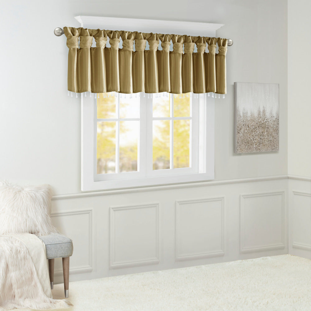 Lightweight Faux Silk Valance With Beads Bronze 50x26"