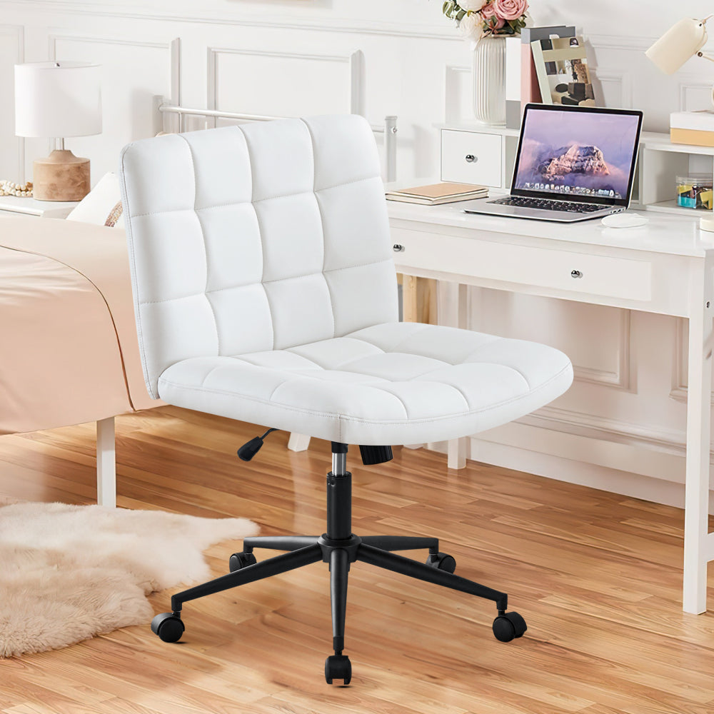 Homw Office Desk Chair with Wheels, Armless Desk Chair with Lumbar Support, Adjustable Height 360° Rolling Swivel Computer Chairs for Home Office Study Room, Linen, Beige