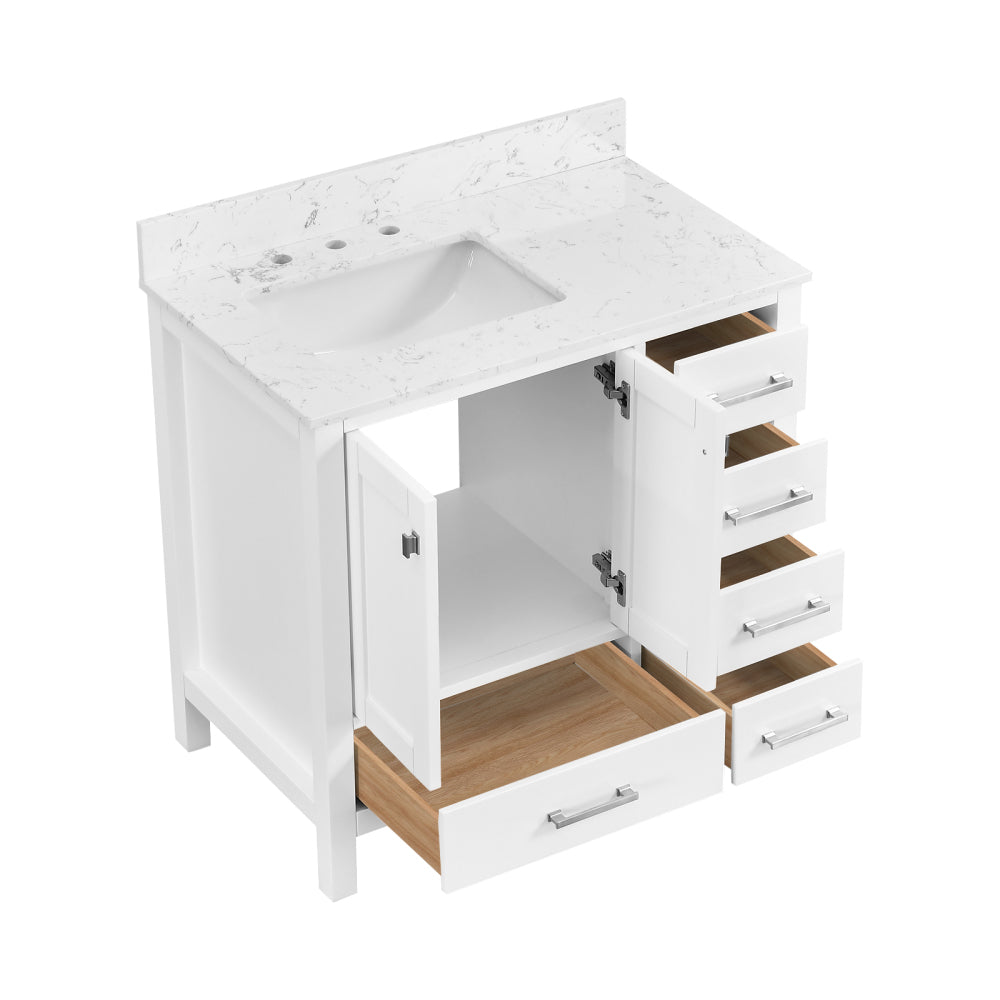 36'' Bathroom Vanity, Solid Wood Frame Bathroom Storage Cabinet, Freestanding Vanity Top with Basin