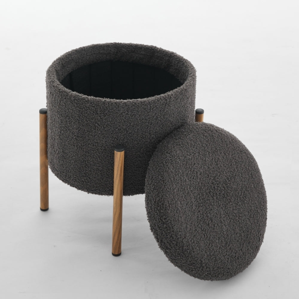 Modern Round Storage Ottoman, Ottoman Foot Stools With Metal Base, Ottoman Footstool with Removable Lid Storage Ottoman for Living Room, Bedroom, Makeup Room (Gray)