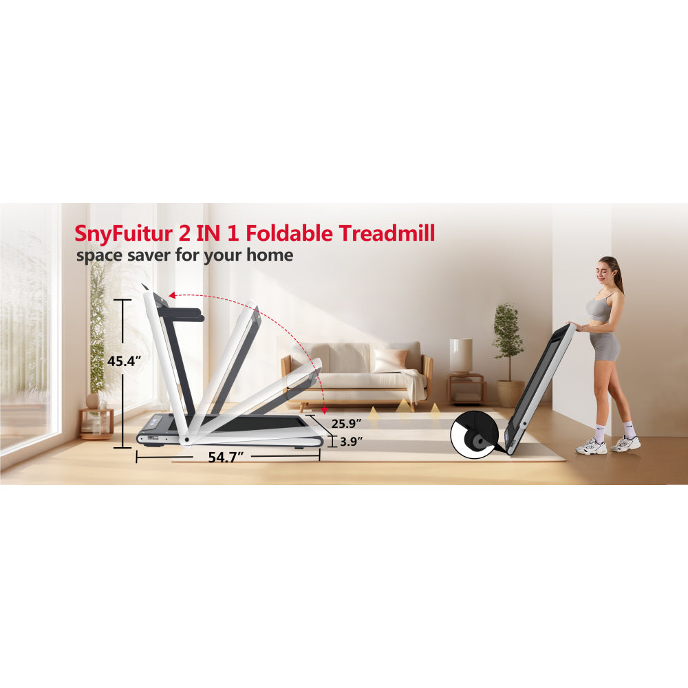 2 in 1 Under Desk Treadmill, 2.5HP Folding Electric Treadmill Walking Jogging Machine for Home Office with Remote Control, White