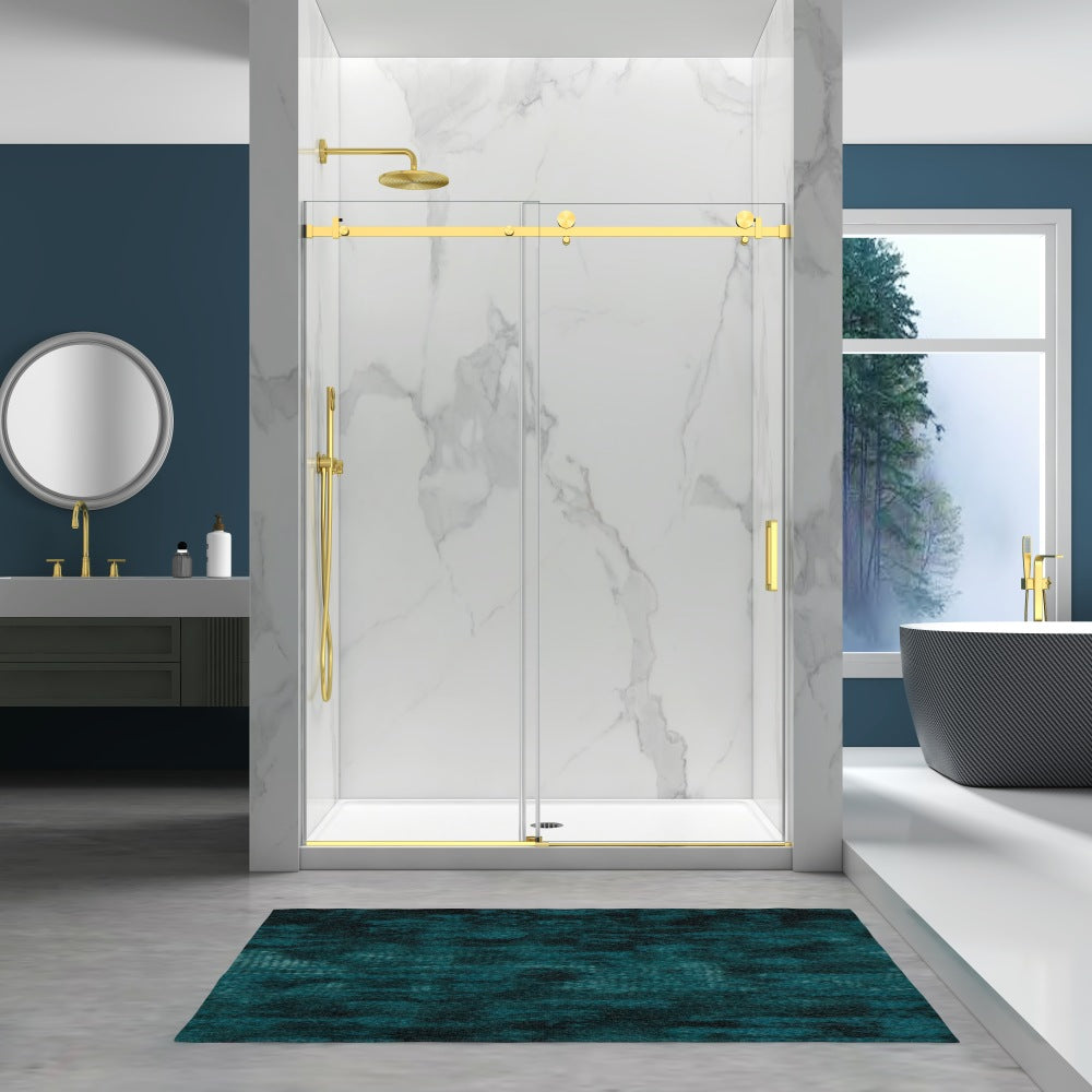 56-60"W×76"H Frameless Shower Door,6mm SGCC Tempered Glass+Protective,Matte Black,Stainless Steel Handle/ Rail,Adjustable Width,Easy Inst