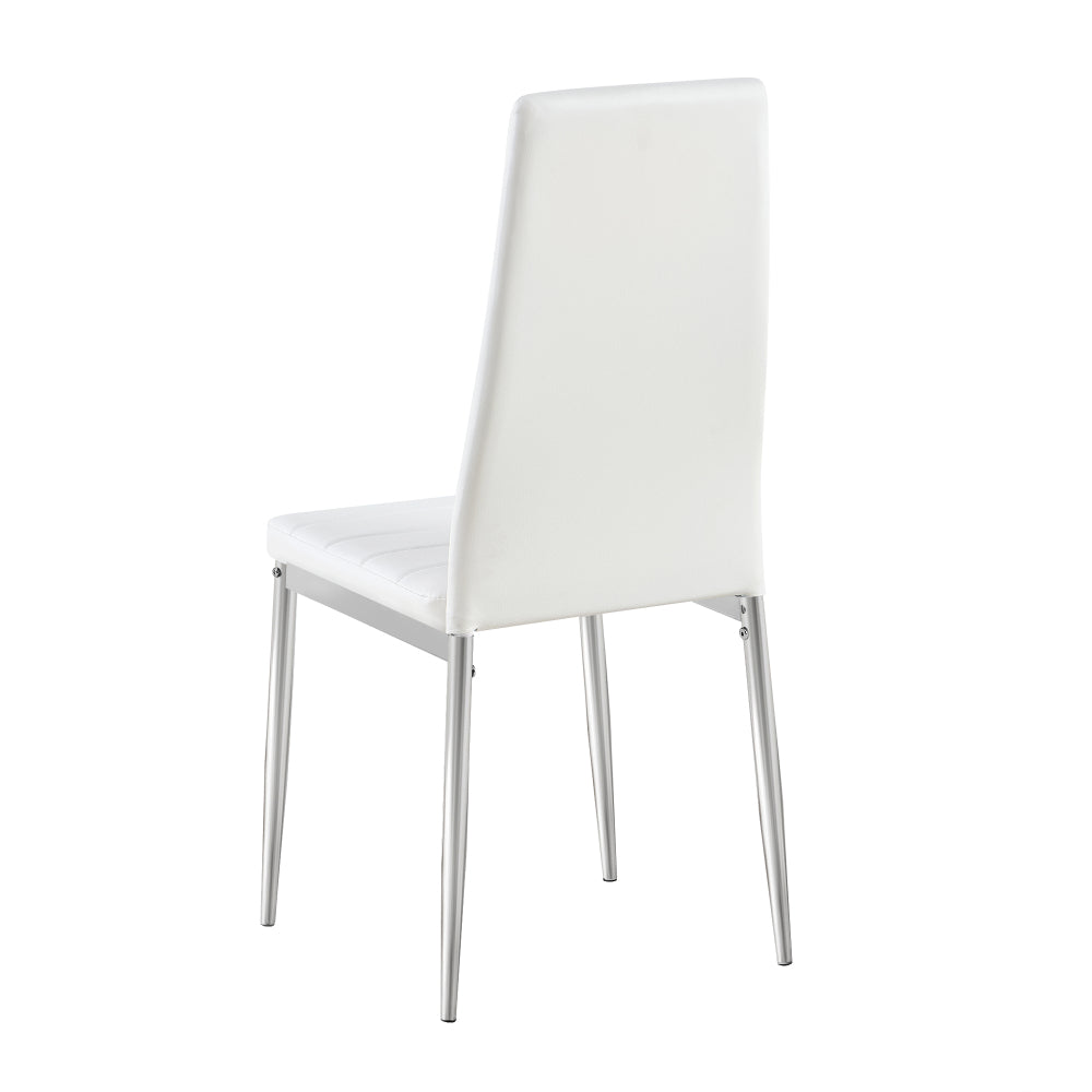 Modern Style Dining Chair Set for 4 with Comfortable PU Leather and Silver Chrome Plated chair legs,White