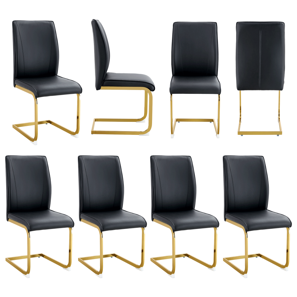 Luxury Simple Arch Chair - Set of 4 Dark Gray PU Material High Resilience Dining Chair with Arched Metal Silver Leg.Crazy Horse Texture PU Dining Chairs.