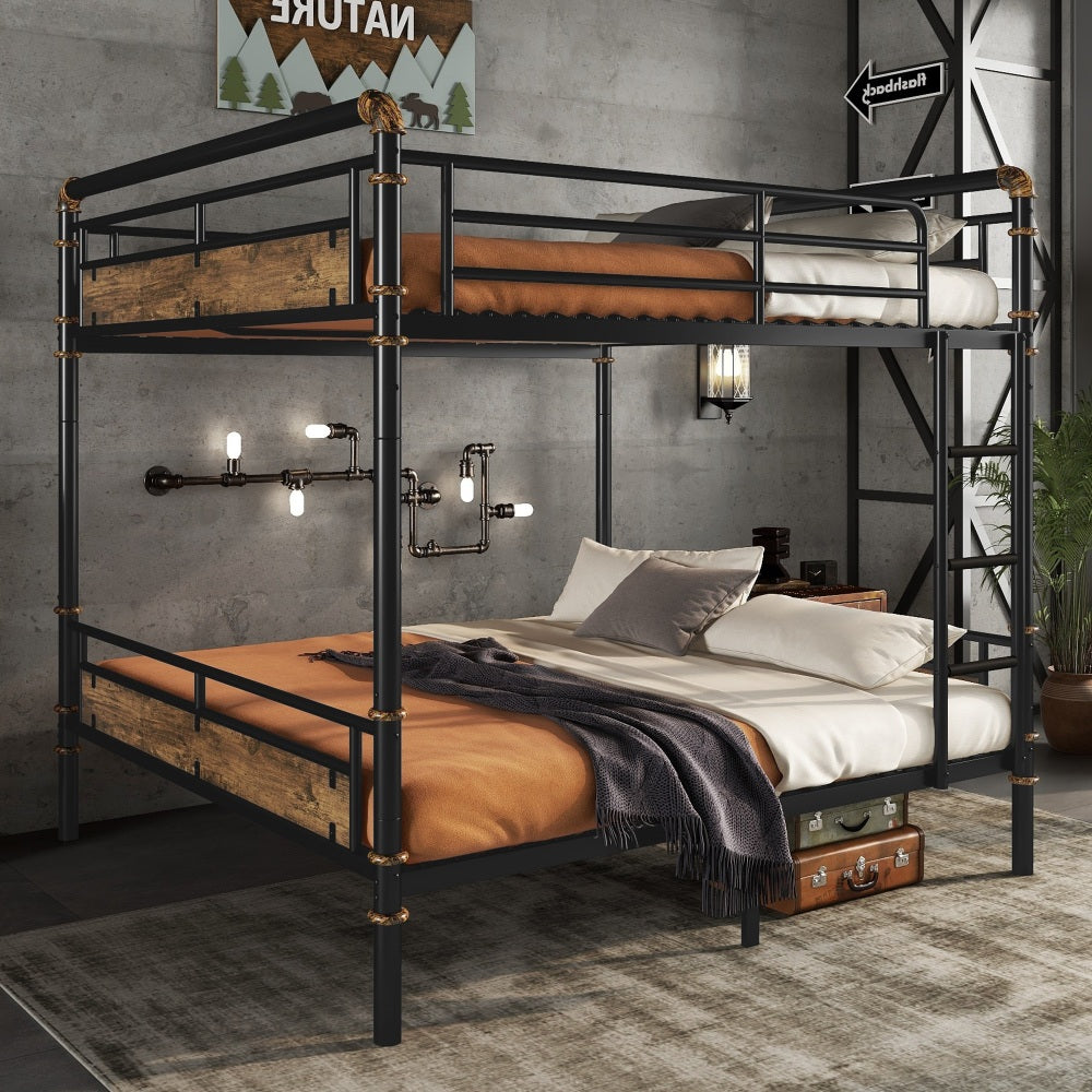 Twin XL over Twin XL Metal Bunk Bed, Industrial Detachable Bunkbeds with Safety Guard Rails for Teens, White(Expect Arrival Date 2025/6/18)
