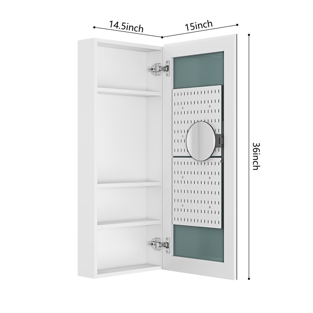 15'' W x 36'' H Surface Frameless Mirror Bathroom Medicine Cabinet, Right opening door