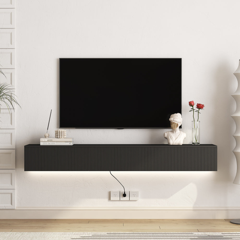 Floating TV Stand Wall Mounted with 16 Color LEDs,63" Modern TV Stand, Floating TV Cabinet Entertainment Center for 55 60 65 Inch TV,Black