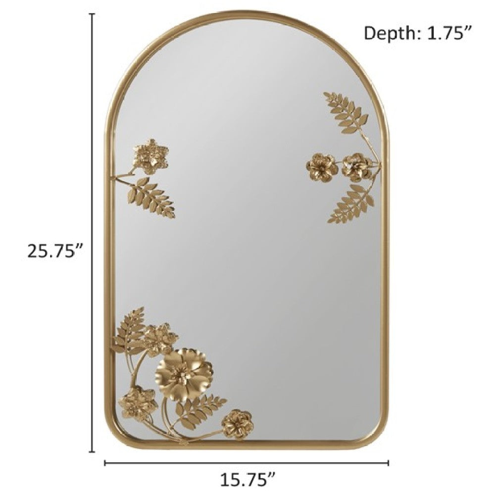 Arched Metal Floral Wall Mirror Gold 25.75"H