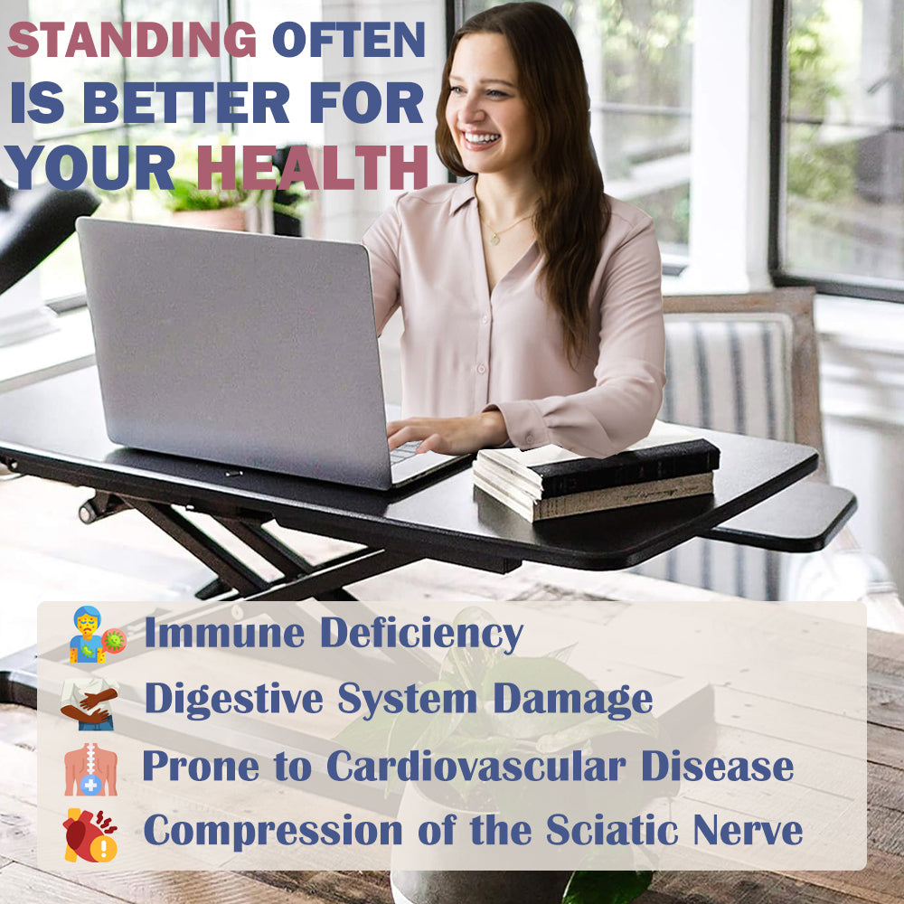 32 Inch Desk Converter, Height Adjustable Sit to Stand Riser, Dual Monitor and Laptop Workstation with Wide Keyboard Tray (BLACK) Xmas,Gift for Mother's day