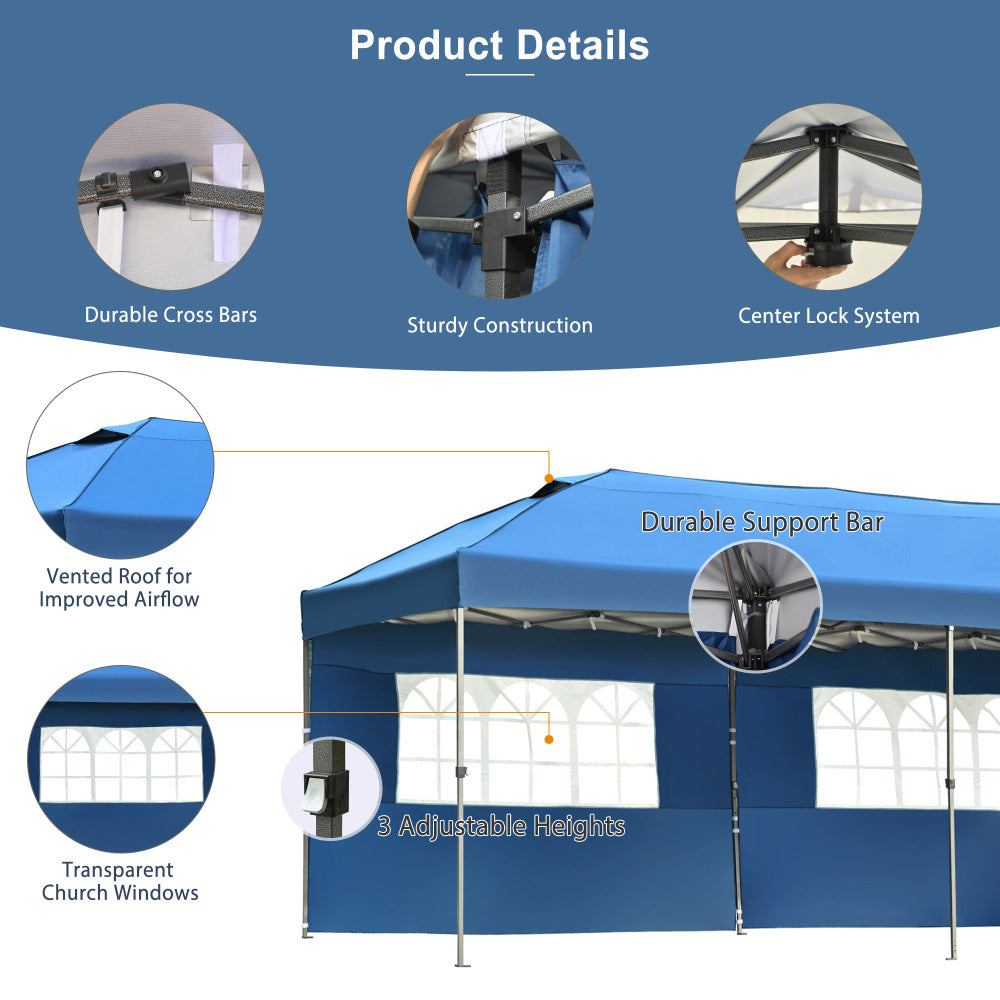 TREXM 10x20 Pop Up Canopy with Sidewalls, Outdoor Canopy Tent Heavy Duty for Backyard, Wedding Party Tent for Parties with Wheeled Bag (Blue)