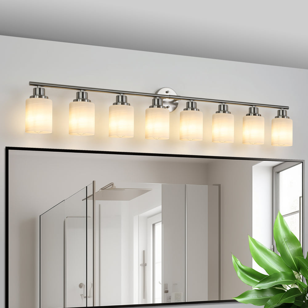 39" Modern 6-Light Vanity Bathroom Mirror Light, Frosted White Glass with Black Iron Frame, Contemporary Wall Sconce for Bedroom, Bathroom, and Dressing Room (No Bulbs)
