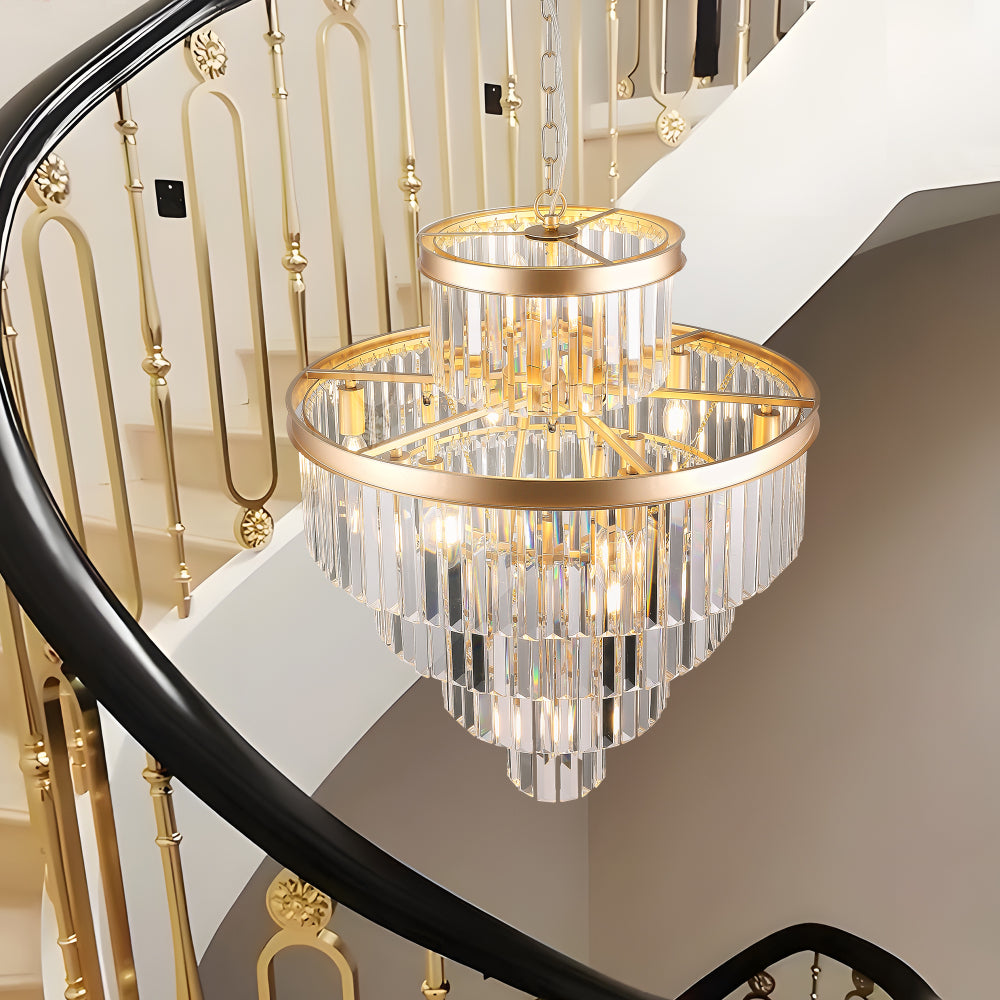 (Same as W1340P188536)Golden Luxury Crystal Chandelier Modern Chandeliers Lights Fixture Hanging Pendant Light Fixture for Dining Room Bedroom Living Room Dia 23.6 Inch-Gold