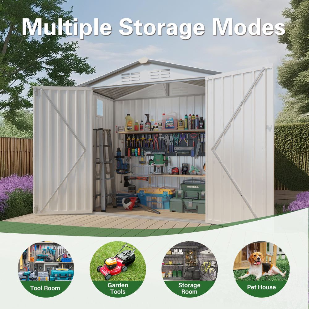 6X3.5FT Metal Storage Shed,Tool Shed with Peaked Roof Waterproof with Clear Window and Lockable Door Compact Tool Shed for Garden, Backyard,Patio,Sundries and Bike Storage, White