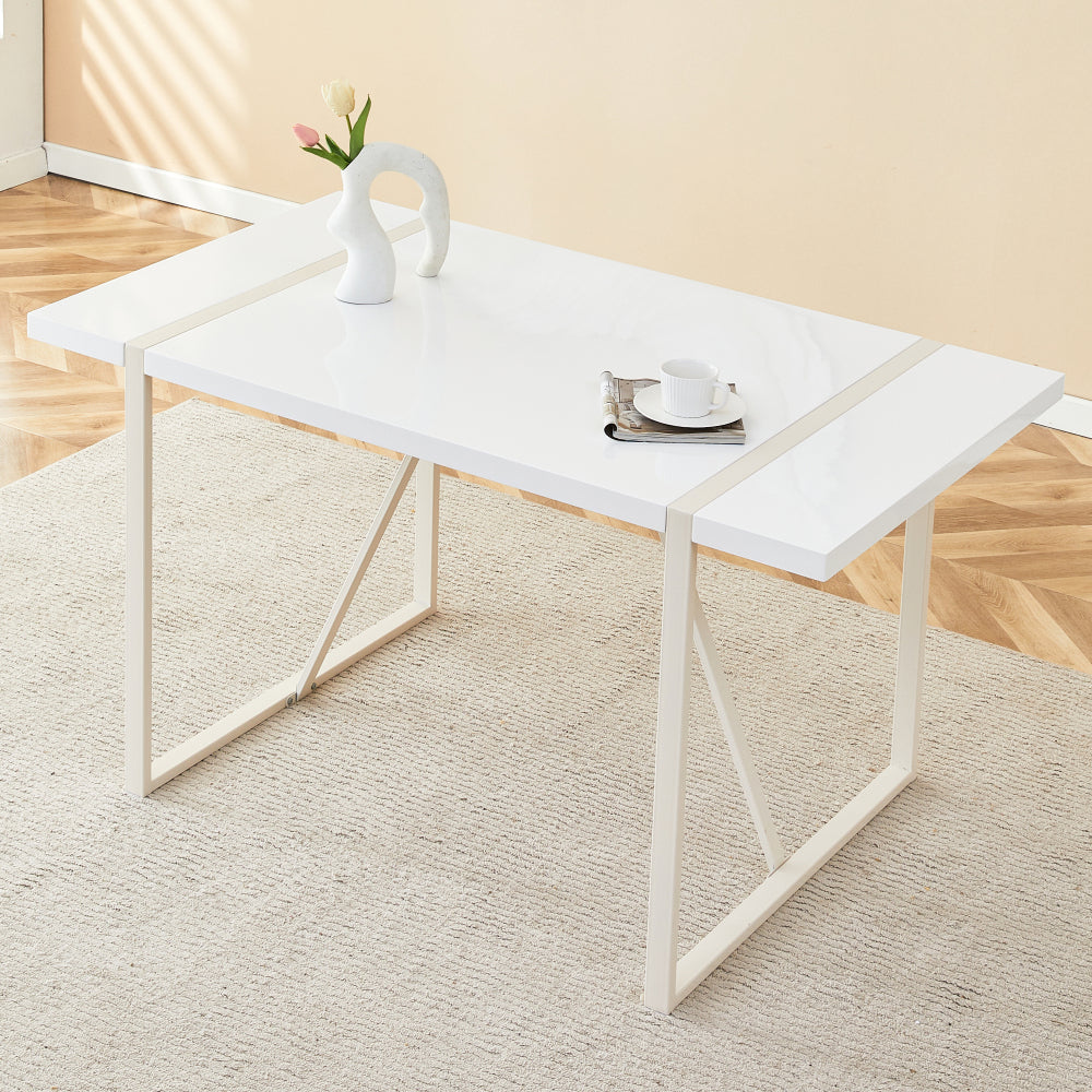 Rustic Industrial Rectangular Wood Dining Table For 4-6 Person, With 1.5" Thick Engineered Wood color Tabletop and Black Metal Legs,Desk For Kitchen Dining Living Room, 55.1" x 31.4"x 29.9"1529W115172
