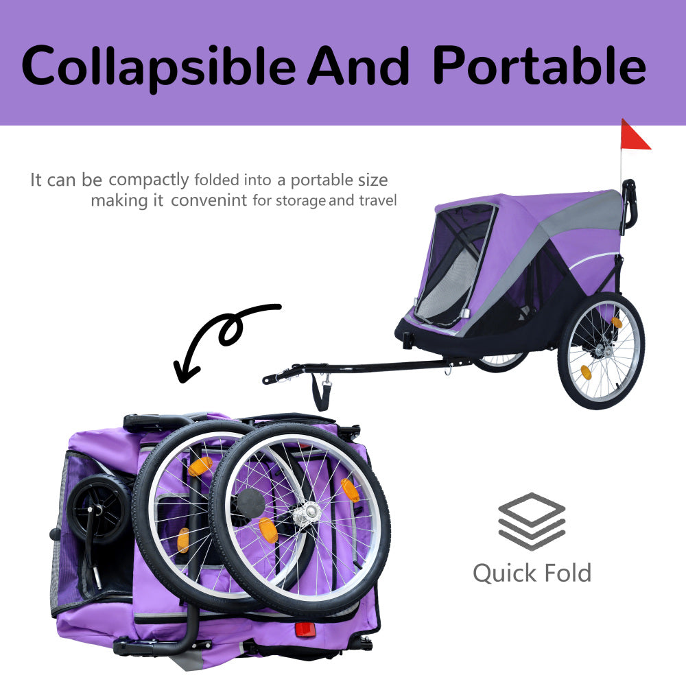 2-in-1 Bike Trailer & Push Cart for Pets - Detachable Bike Hitch & Push Handle Included - Quick Release Wheel, Internal Leash, Dual Cup Pockets and Underneath Storage Bag, Holds Pets Up to 88 lbs