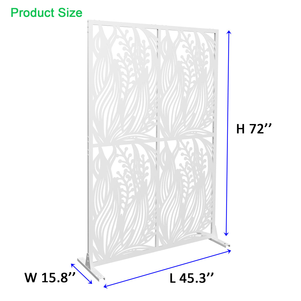 Metal Privacy Screens W3.8Ft X H6Ft Outdoor and Indoor Divider with Free Standing Decorative Privacy Screen for Balcony Patio Garden Room Divider, White Leaf Shape