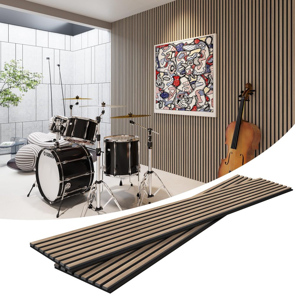 Acoustic Wood Wall Panels, 2 Pack 94.5" x 12.6" Soundproof Wall Panels,Wood Slat Wall Panels for Interior Wall Decor (Oak)