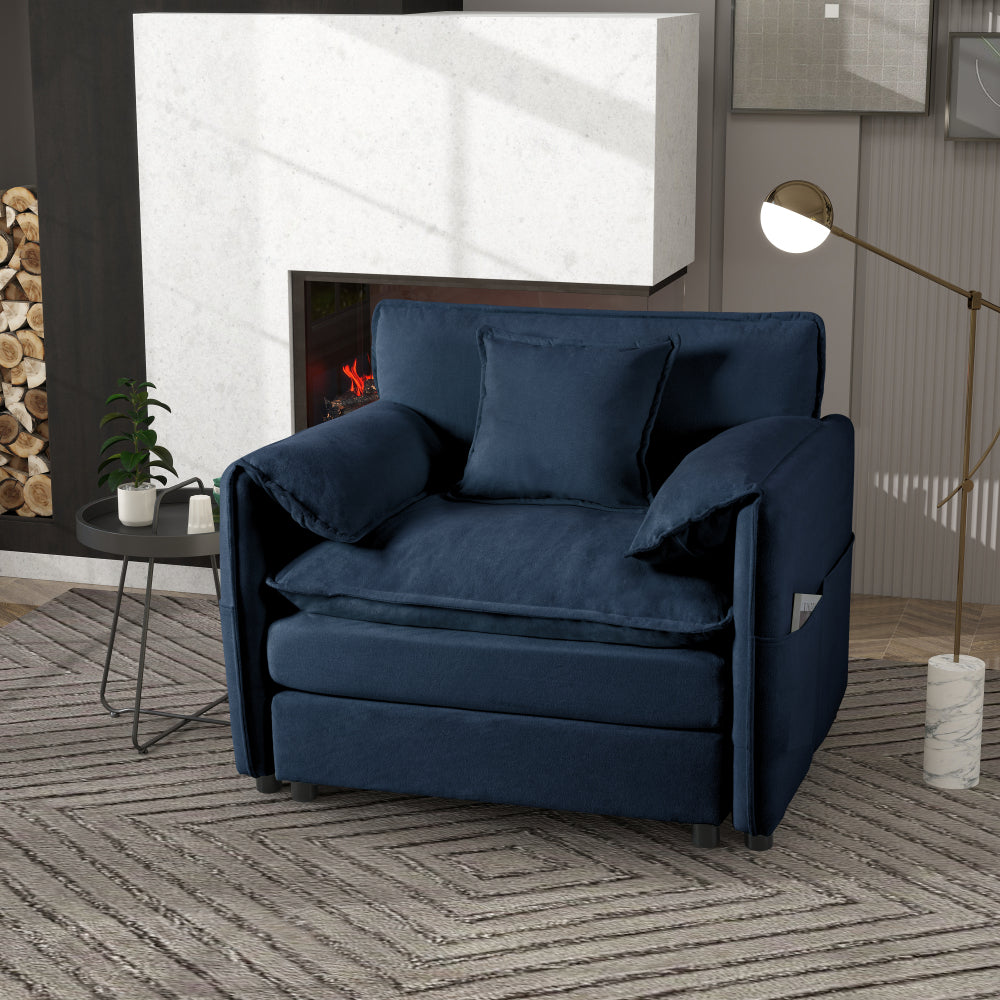 Oversized 41.73" Sofa Chair, Modern Upholstered Armchair with 1 Toss Pillow, Modular Sectional Sofa for Living Room, Deep Seat Reading Sofa for Bedroom Apartment, DIY Combination Chenille,Black