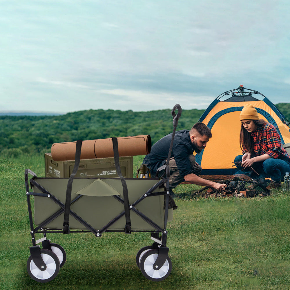 Minimeetall Strap Collapsible Foldable Wagon Cart with strapping system, Beach Wagon, Utility Cart, Utility Wagon Grocery Cart for Camping Shopping Sports Gardeing Fishing Supports 225lbs, army green