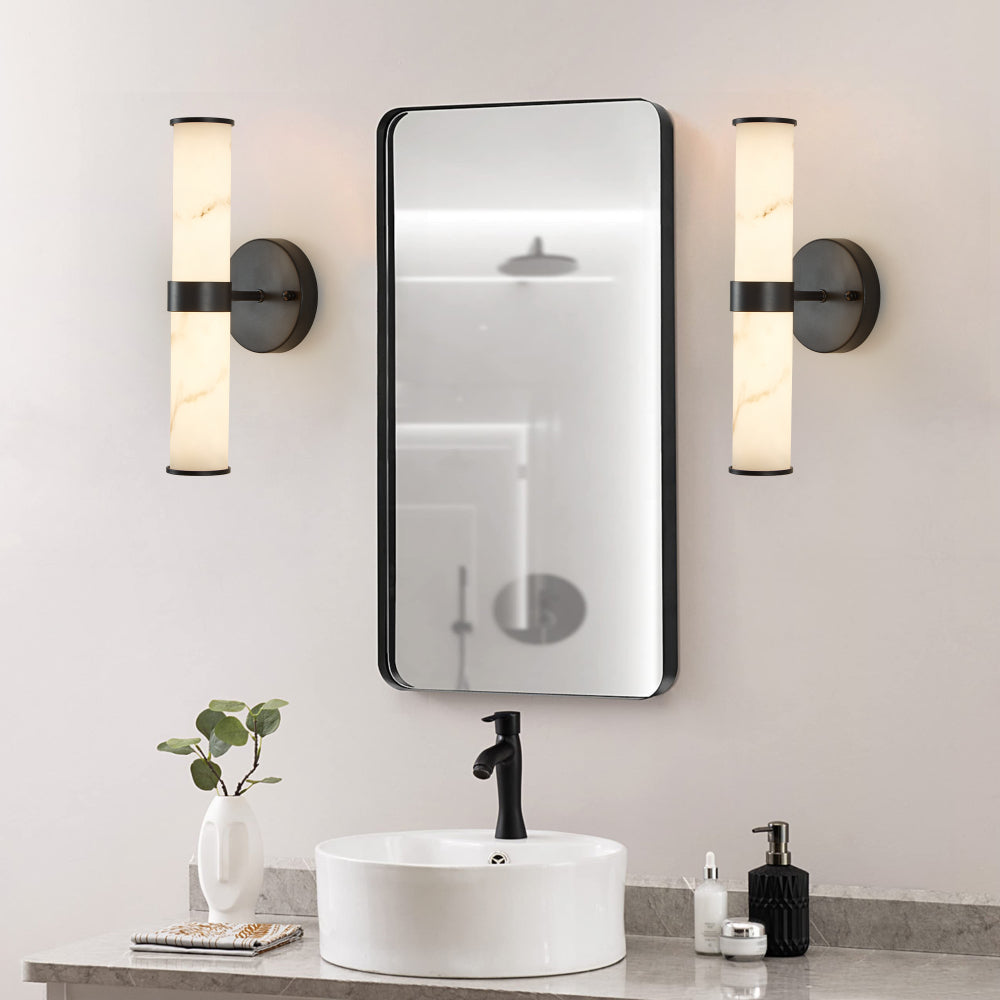 Resin Imitation Marble and Chrome Wall Sconce, Set of 2,Modern Vertical Light Fixture for Bathrooms, Hallways, and Bedrooms (Only Indoor)
