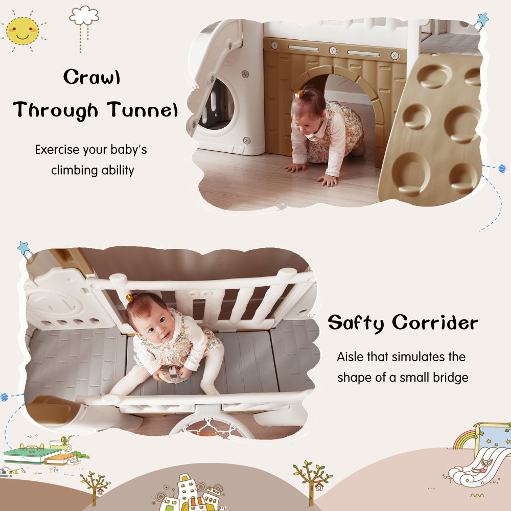 8-1 Toddler Climber and Slide Set,Kids Slide for Toddlers Age 1+, Kids Playground Climber Freestanding Slide Playset with Basketball Hoop, Play Combination for Babies,Indoor& Outdoor