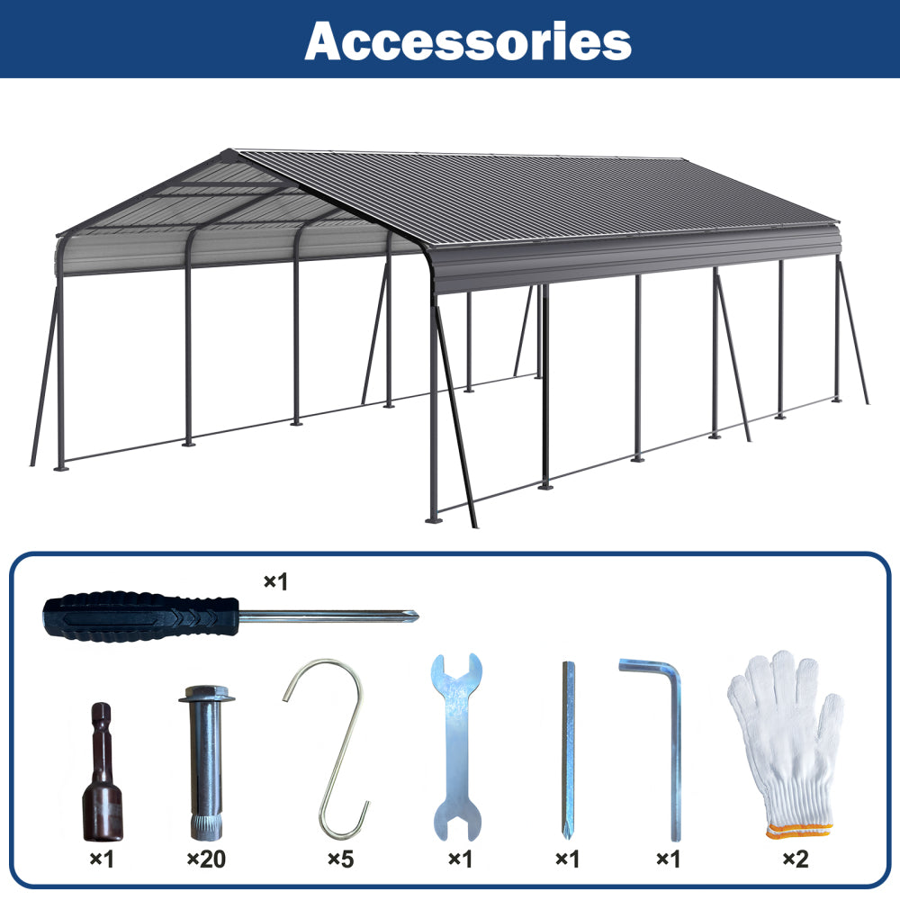 Metal Carport 13 ×26.5 FT Heavy Duty with Galvanized Steel Roof, Metal Garage Canopy with Galvanized Steel Roof & Frame, Car Tent Outdoor Storage Shed for Car, Boats and Truck, Gray