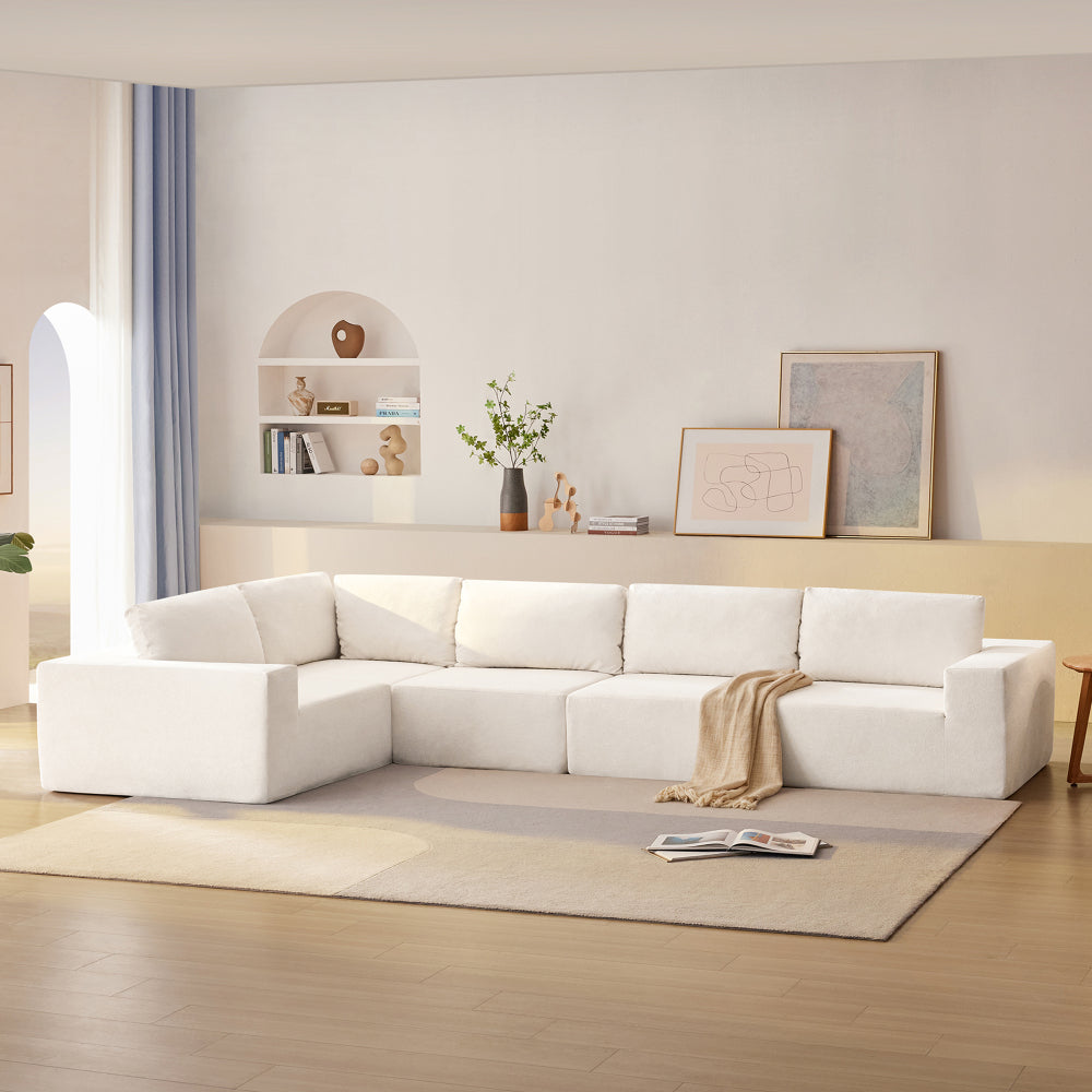 109*68" Modular Sectional Living Room Sofa Set, Modern Minimalist Style Couch, Upholstered Compressed Sofa for Living Room, Bedroom, Salon, 2 PC Free Combination, L-Shape, Cream