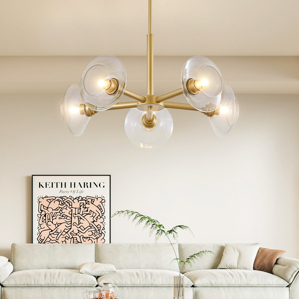 36" Modern Gold 8-Light Sputnik Chandelier with Clear Glass Shades, Mid-Century Hanging Pendant Light Fixture for Dining Room, Living Room, or Kitchen (Bulb Not Included)