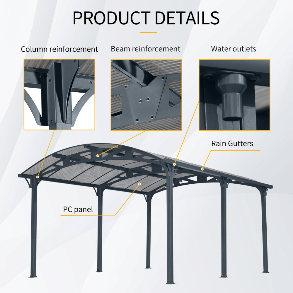 Outdoor Carport, 12 FT * 16 FT* 8 FT Arch Carport with Aluminum Frame and Polycarbonate Panels Car Port for Outdoor Driveway Car, Truck