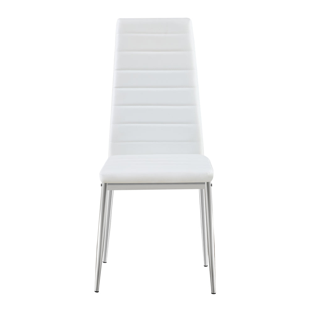 Modern Style Dining Chair Set for 4 with Comfortable PU Leather and Silver Chrome Plated chair legs,White