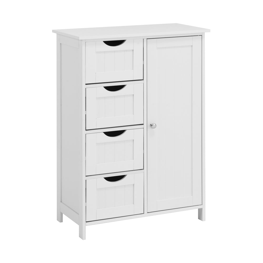 Bathroom Floor Storage Cabinet with Double Door Adjustable Shelf, White