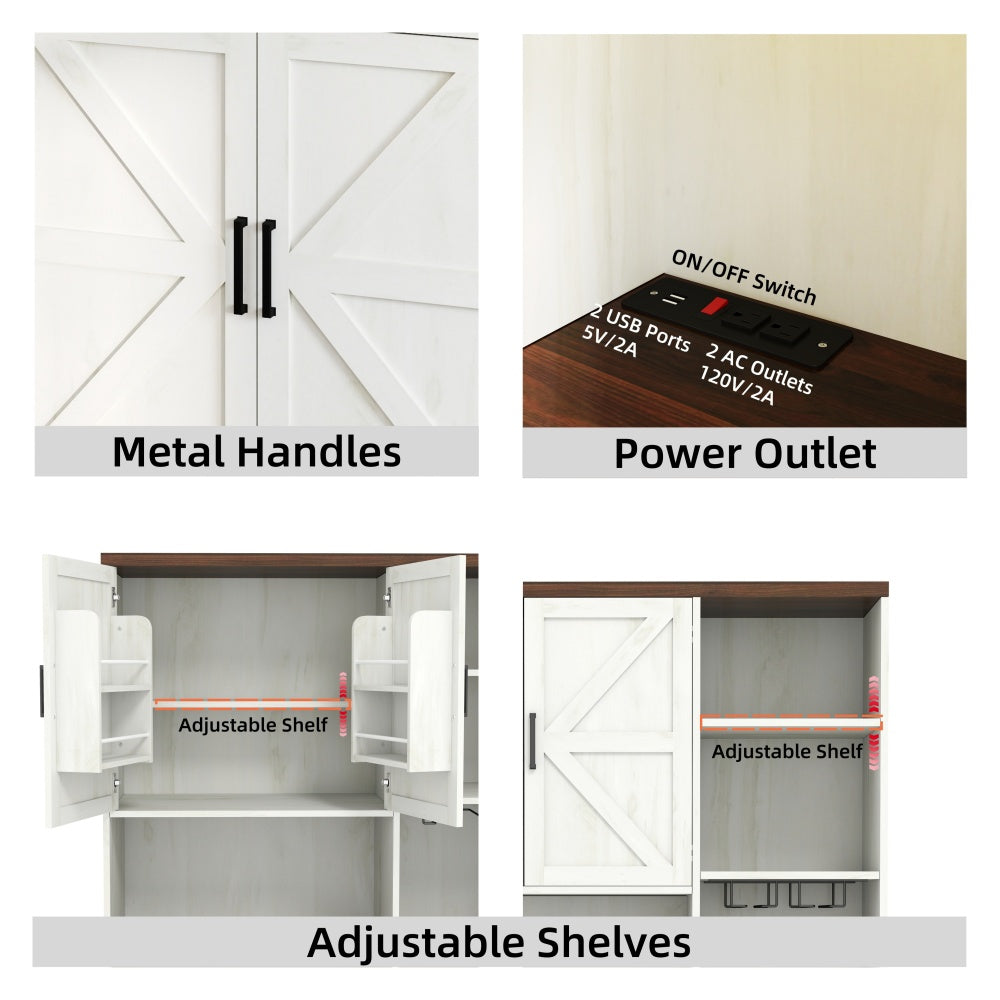 71'' Farmhouse Kitchen Pantry Sideboard with Cabinet and Drawer, Multifunctional Kitchen Buffet with Hutch and Glass Holder, Microwave Stand with Charging Station for Kitchen and Dining Room