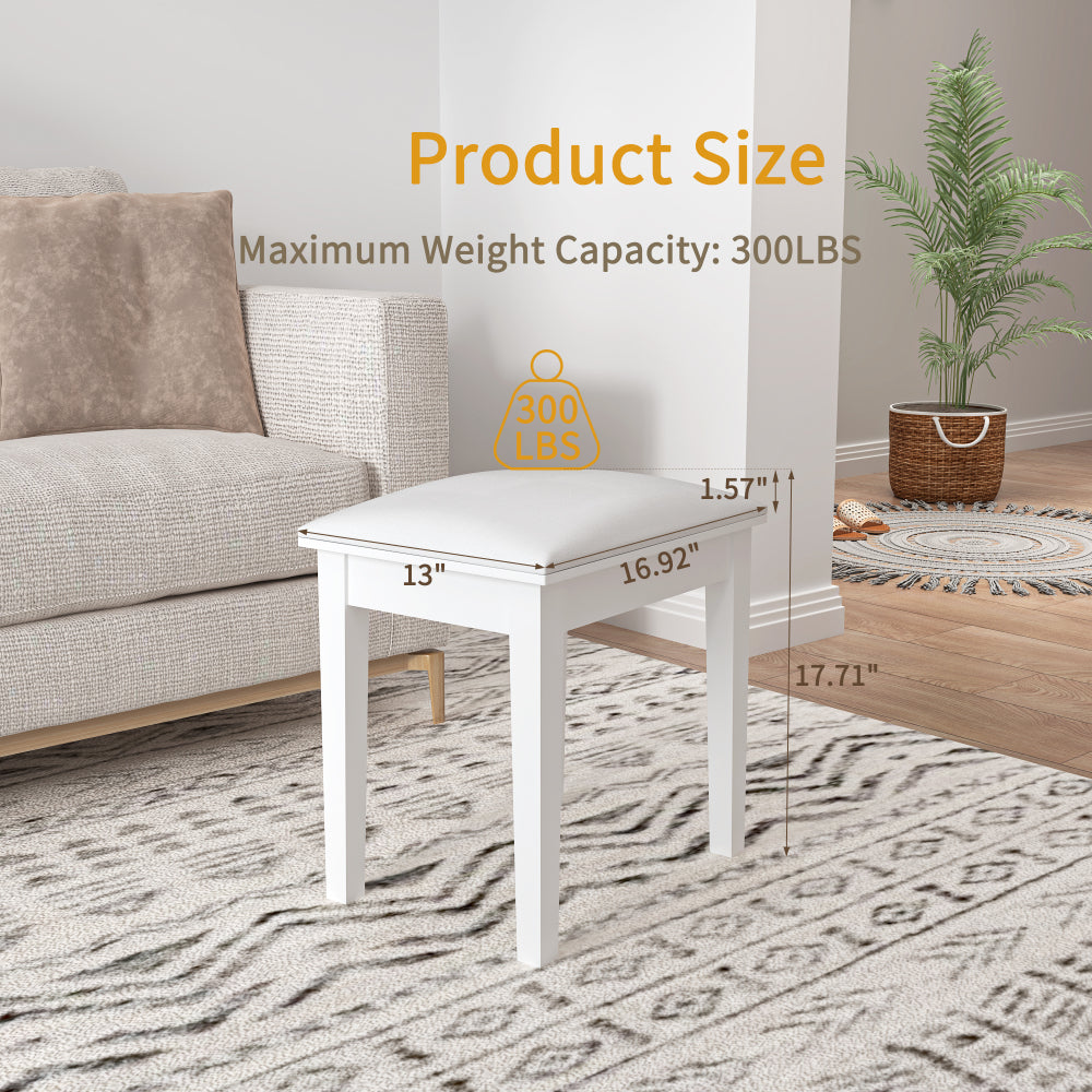 Vanity Stool Makeup Bench Dressing Stool with Cushion and Solid Legs,White