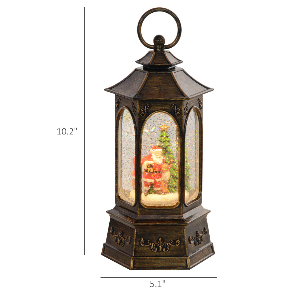 HOMCOM Christmas Snow Globe Lantern with Music and Lights, Musical Snow Globe with Swirling Glitter, Battery Operated Christmas Decoration for Holiday Party or Gift, Bronze