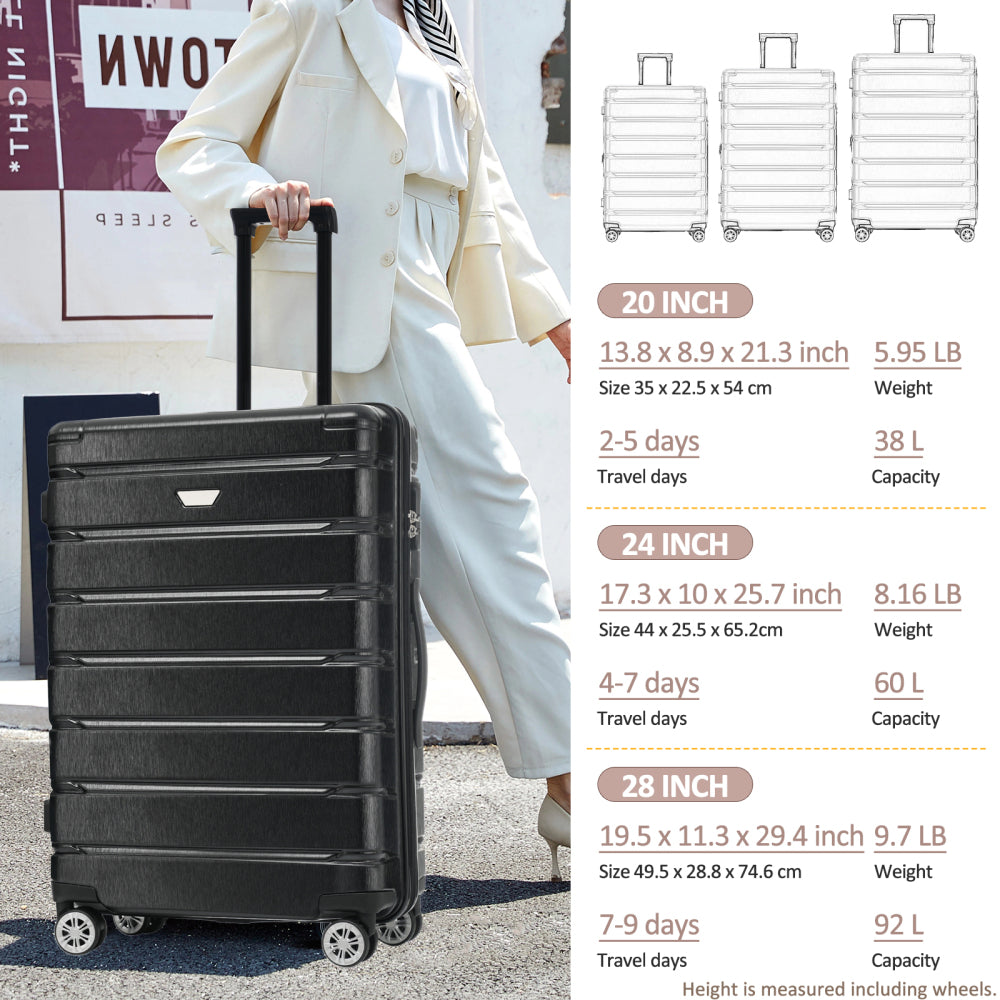 Hardshell Luggage Set 3 Piece, Durable ABS+PC Travel Suitcase with Spinner Wheels for Men Women (20/24/28 Inch)